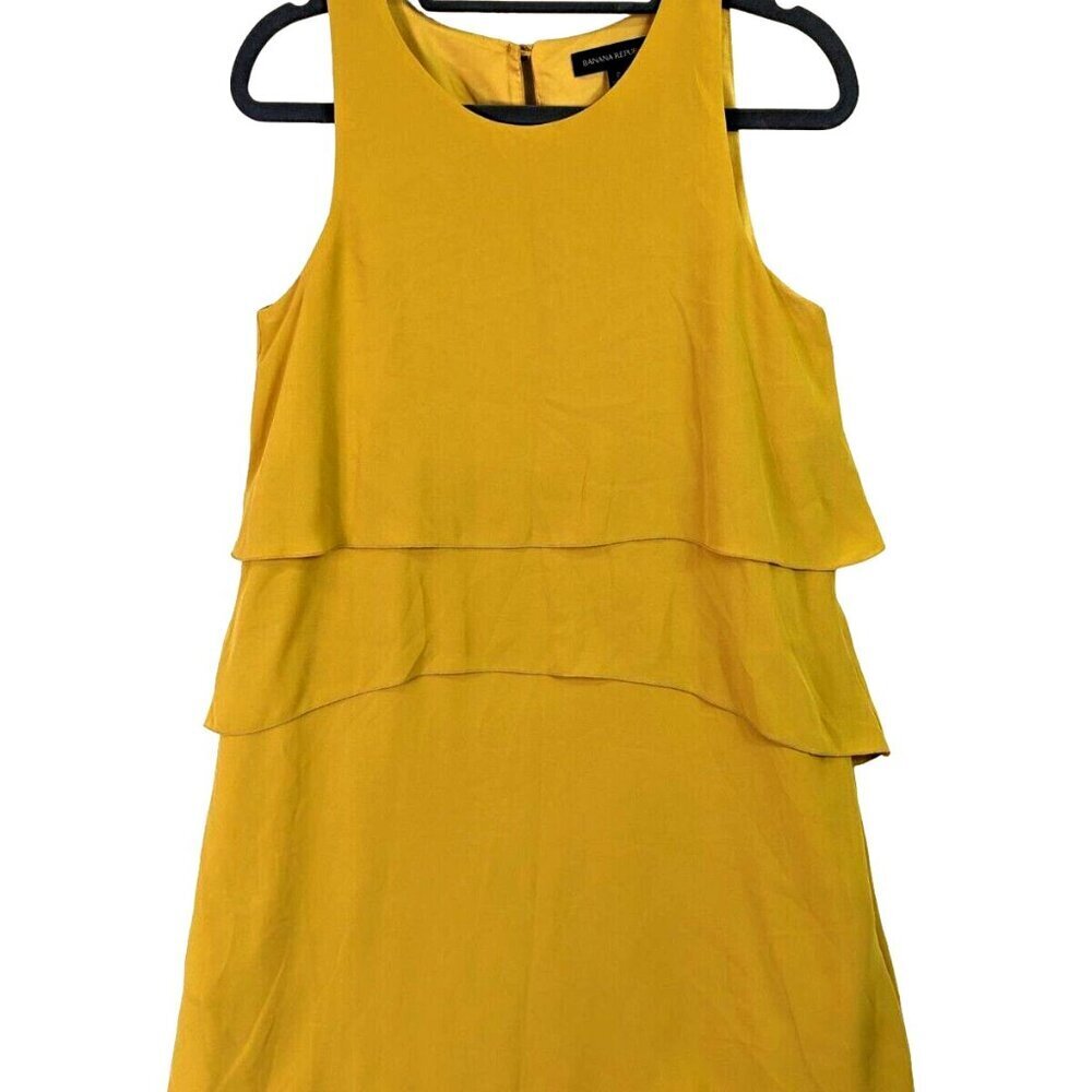 Banana Republic Women size 2 Tiered Lined Dress Mustard Sleeveless Pockets